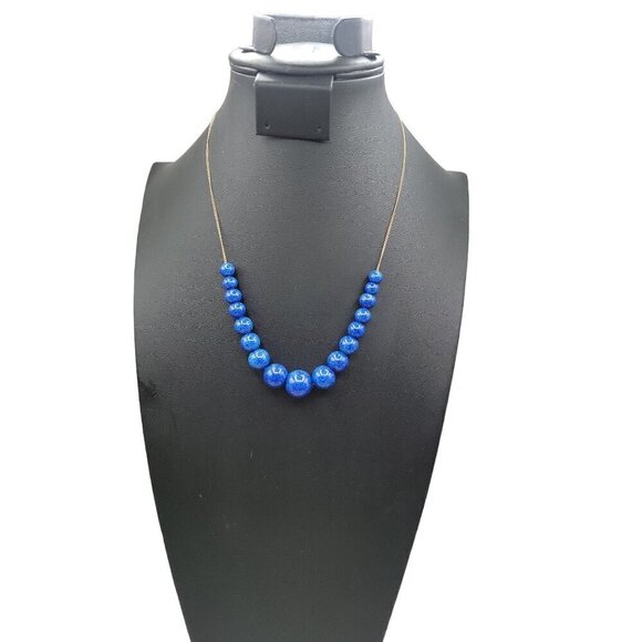 14k Graduated Lapis Lazuli Beaded Necklace 19" Yellow Gold Chain 7.1mm-13mm Bead